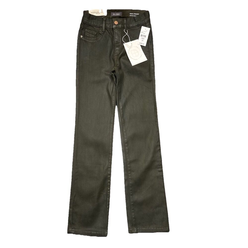 DL1961 Mara Straight Coated Jeans 24 (24x27) Dark Green Instasculpt Ankle Womens